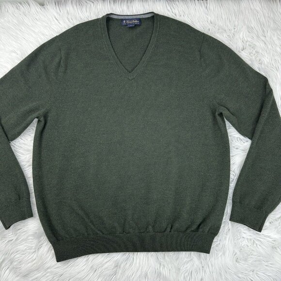 Brooks Brothers Men's Green Merino Wool V-Neck Long Sleeve Preppy Sweater XL/C44 - Picture 1 of 11